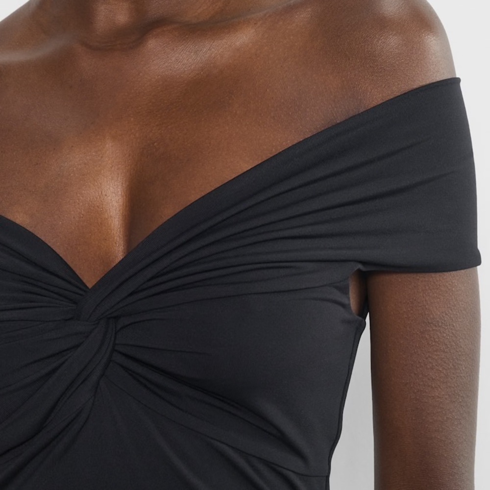 Aritzia Black Contour Twist Off-shoulder Top